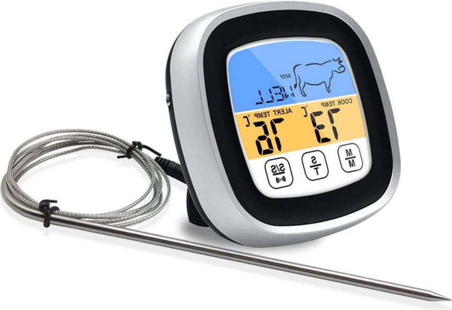Vleesthermometer digitale grillthermometer touchscreen kleurenled display temperatuurbereik tot 300 °C barbecue roker keukenthermometer