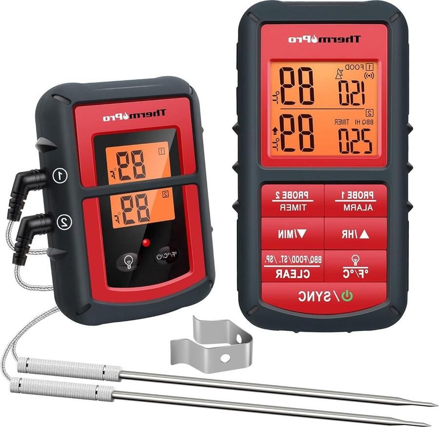 Vleesthermometer Digitale keukenthermometer draadloos met 2 sensoren barbecue koken grill oven-thermometer Keukenklok oventhermometer