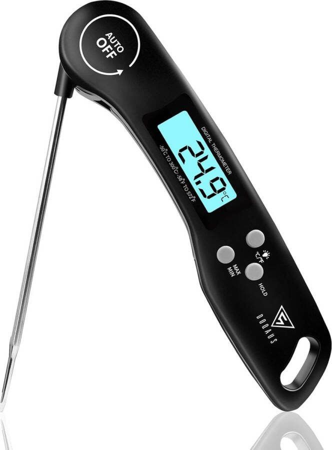 Vleesthermometer DOQAUS Keukenthermometer Barbecuethermometer Digitale Instant-thermometer met 3s Directe Uitlezing Opvouwbare Lange Sonde en LCD-scherm voor Keuken Grill BBQ