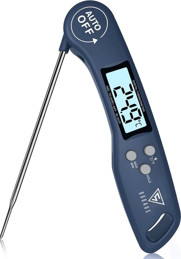 Vleesthermometer DOQAUS Keukenthermometer Barbecuethermometer Digitale Instant-thermometer met 3s Directe Uitlezing Opvouwbare Lange Sonde en LCD-scherm voor Keuken Grill BBQ-Blauw