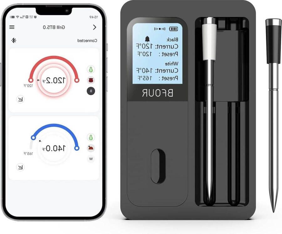Vleesthermometer draadloos 100 m bereik bluetooth grillthermometer groot lcd-display oventhermometer voor BBQ grill en oven oplaadbaar