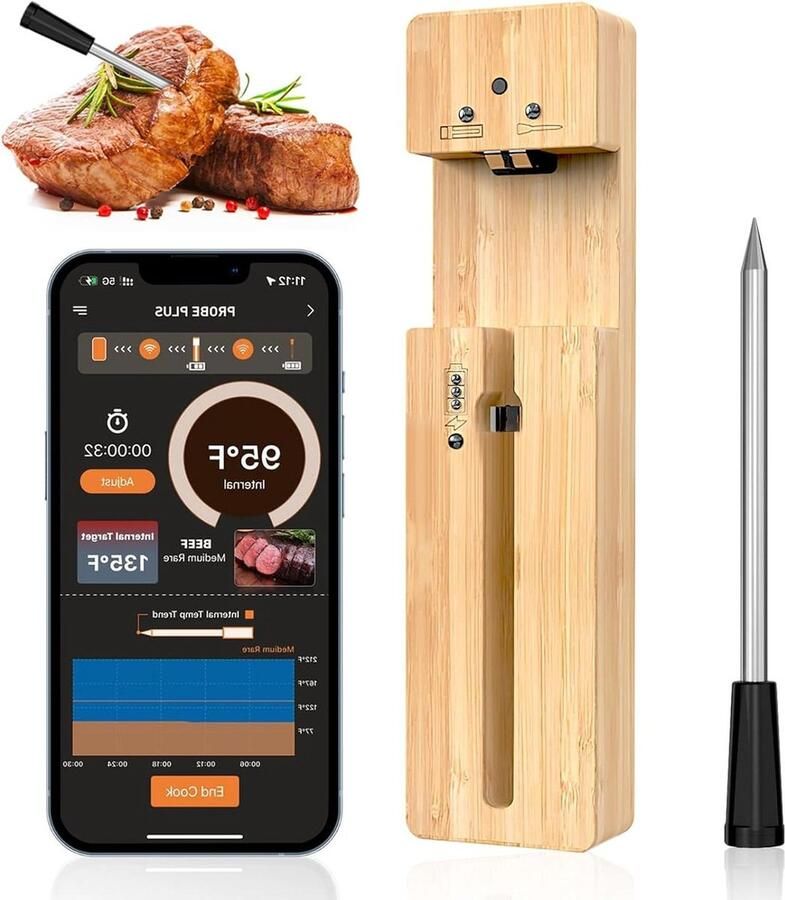 Vleesthermometer draadloos 100 m grillthermometer bluetooth IPX7 waterdicht Vlees koken voor oven grill BBQ rotisserie roker