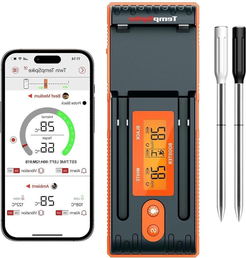 Vleesthermometer draadloos Bluetooth meat thermometer oventhermometer oplader met display voor oven grill draaispit veilig in de vaatwasser