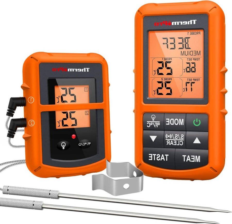 Vleesthermometer Draadloze Externe Digitale Koken Voedsel Vlees Thermometer met Dubbele Sonde voor Roker Grill Barbecue TP20 Waterproof
