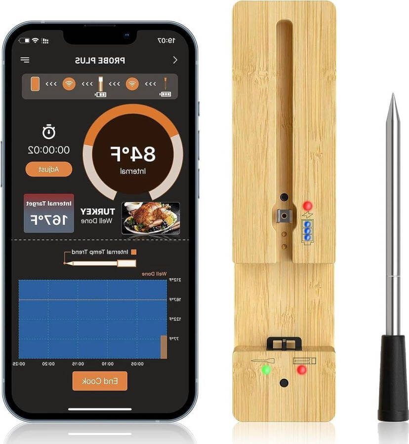 Vleesthermometer draadloze smart 100 m bluetooth grillthermometer IP67 braadthermometer voor oven grill barbecue rotisserie