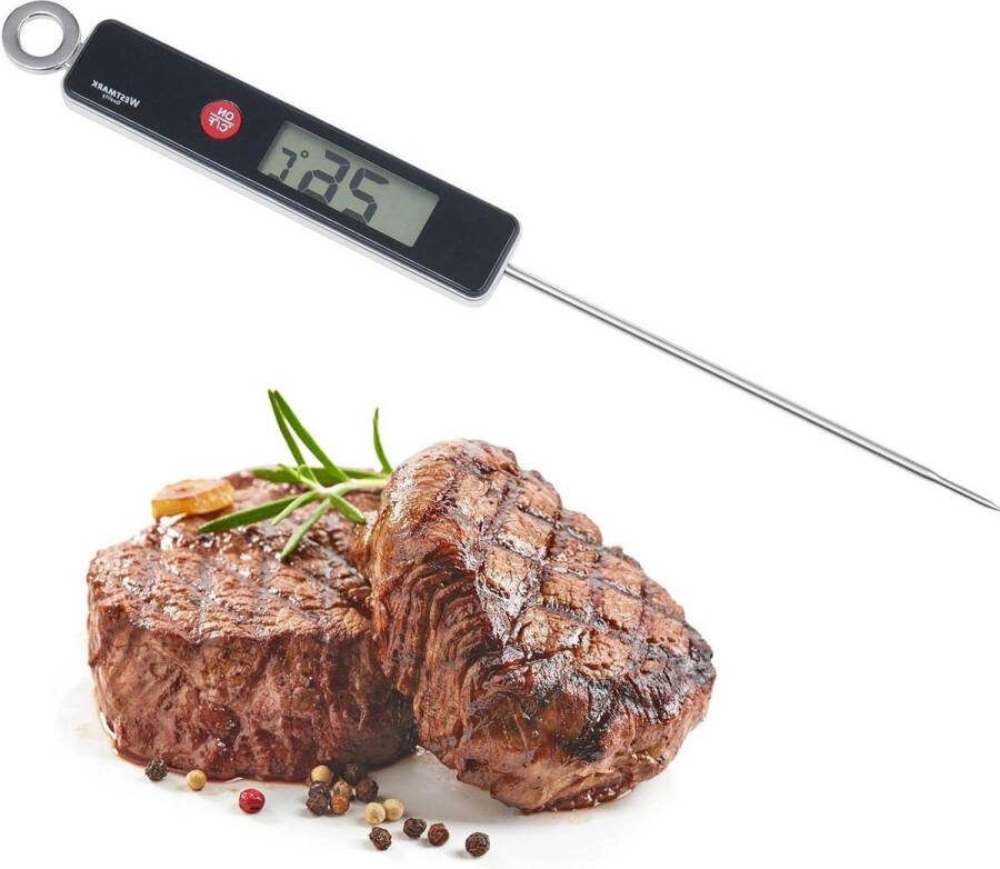 Vleesthermometer insteekthermometer digitaal meetbereik 0 °C tot 200 °C roestvrij staal kunststof
