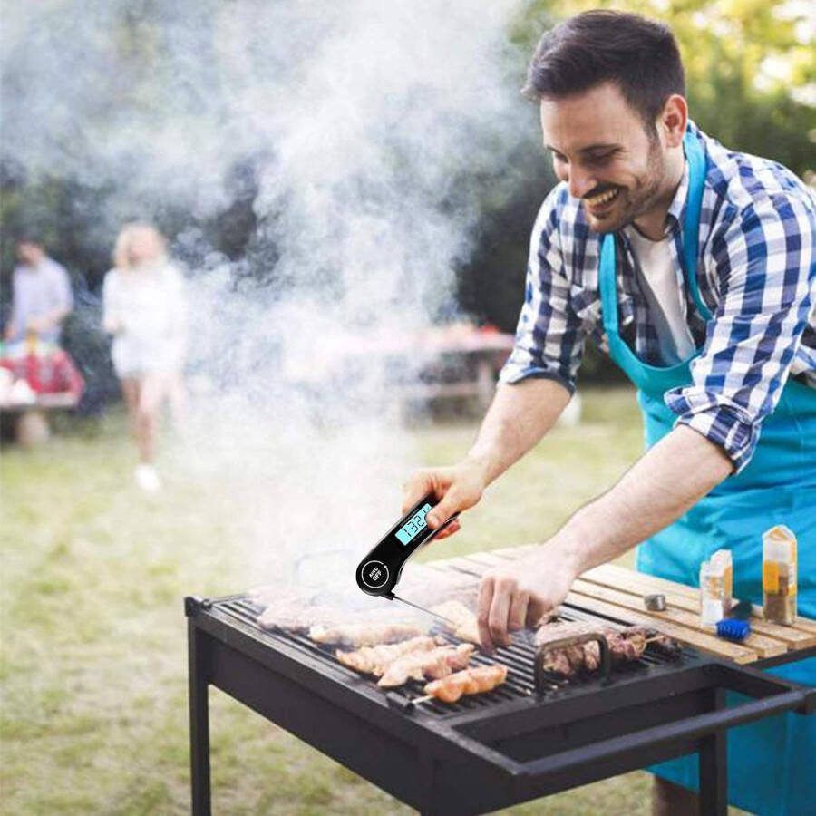 Vleesthermometer Keukenthermometer Barbecuethermometer Digitale Instant-thermometer met 3s Directe Uitlezing Opvouwbare Lange Sonde en LCD-scherm voor Keuken Grill BBQ