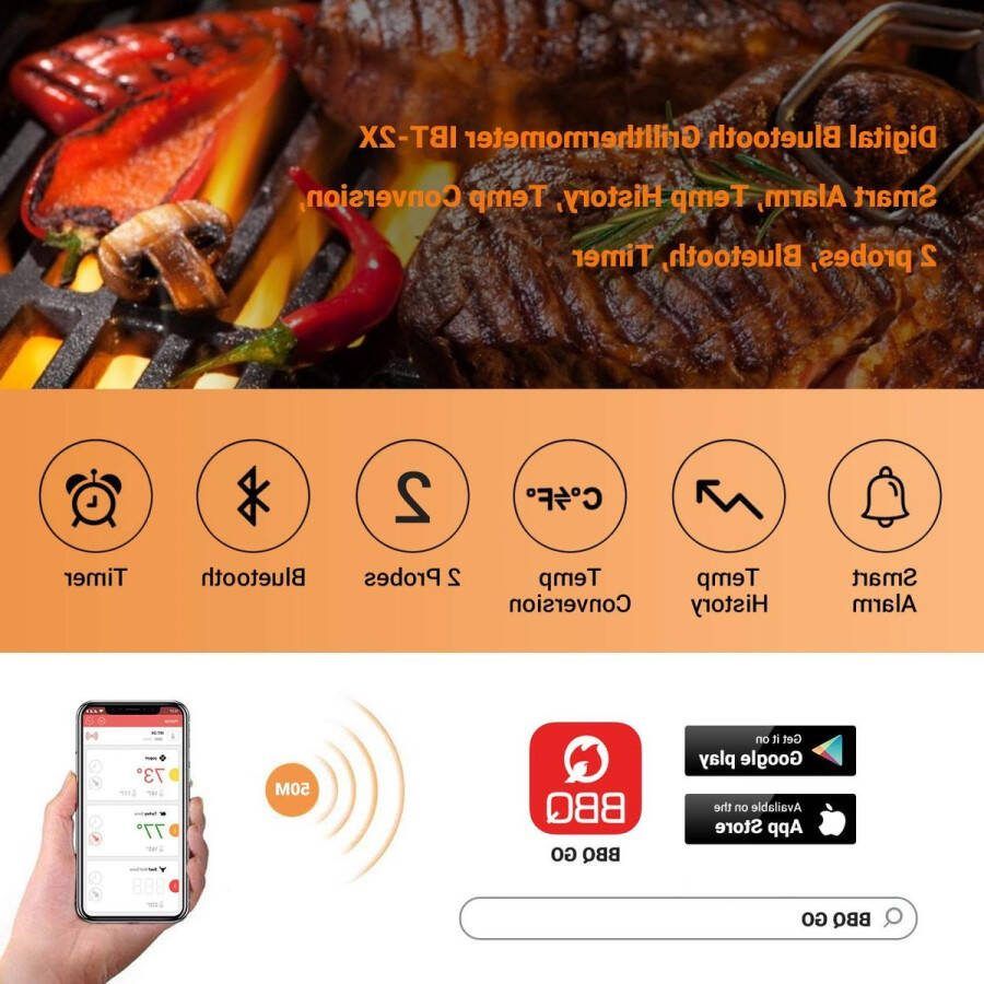 Vleesthermometer Keukenthermometer Bluetooth BBQ Thermometer met 2 Probes voor Smoker BBQ Grill Oven Koken