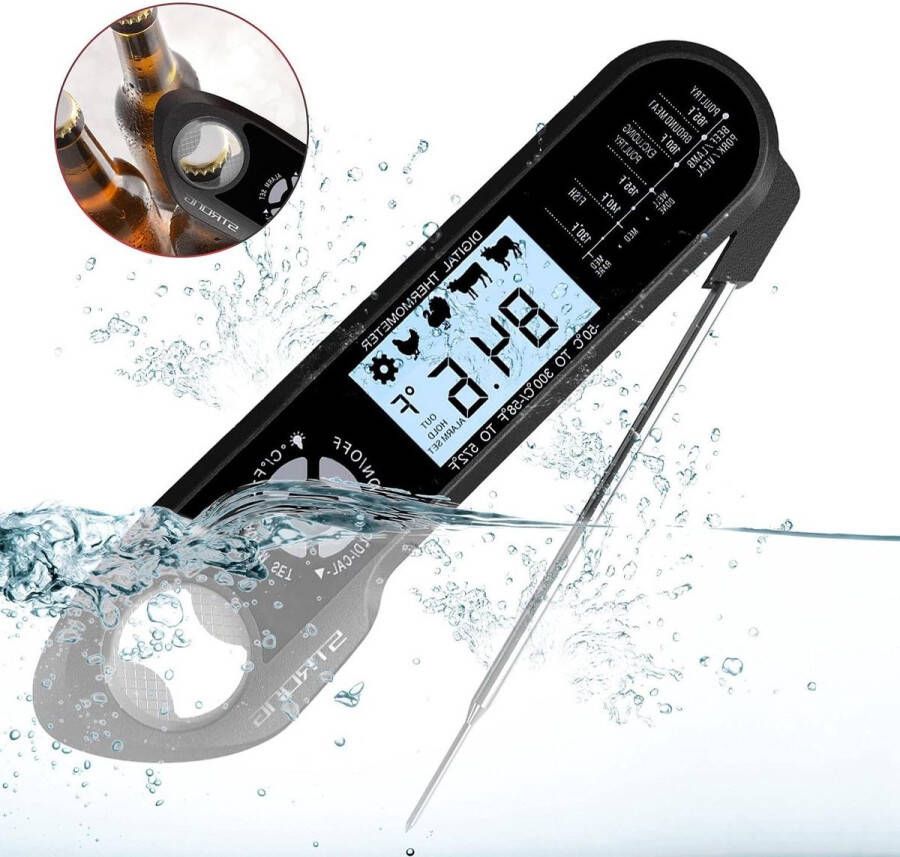 Vleesthermometer Keukenthermometer digitale grillthermometer inklapbare sonde lcd-scherm auto aan uit 3 seconden directe weergave keukens barbecues