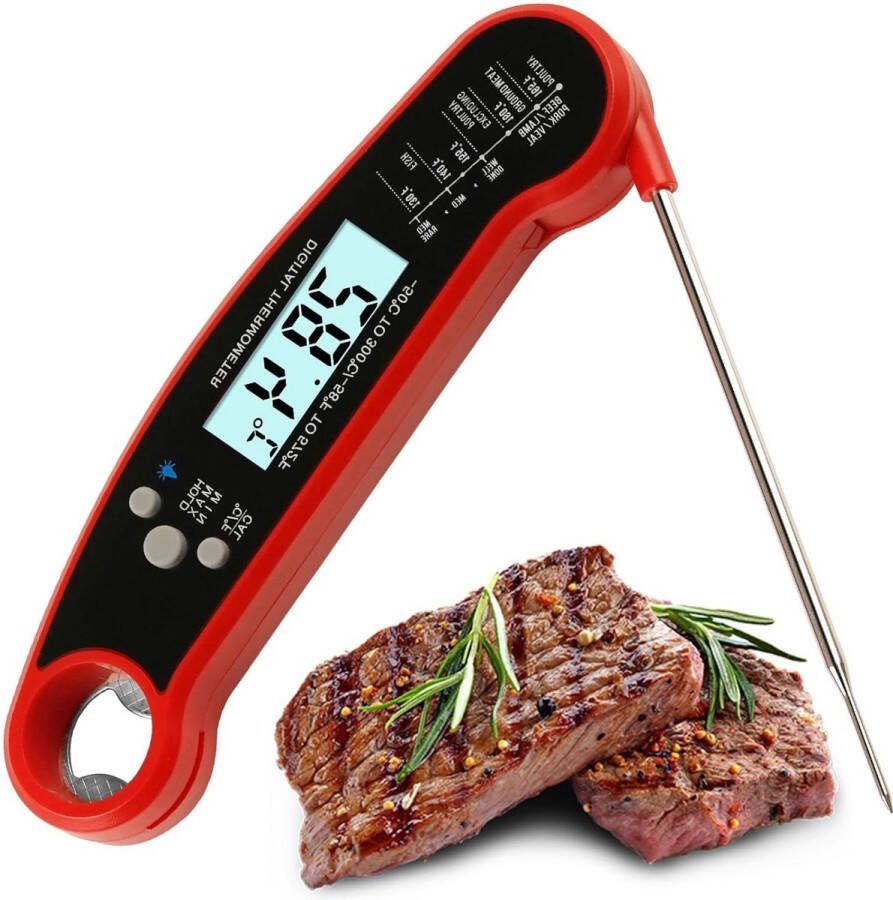 Vleesthermometer Keukenthermometer digitale grillthermometer opvouwbaar 3 seconden direct aflezen lcd-scherm tegenlicht IP65 waterdicht keuken grill BBQ
