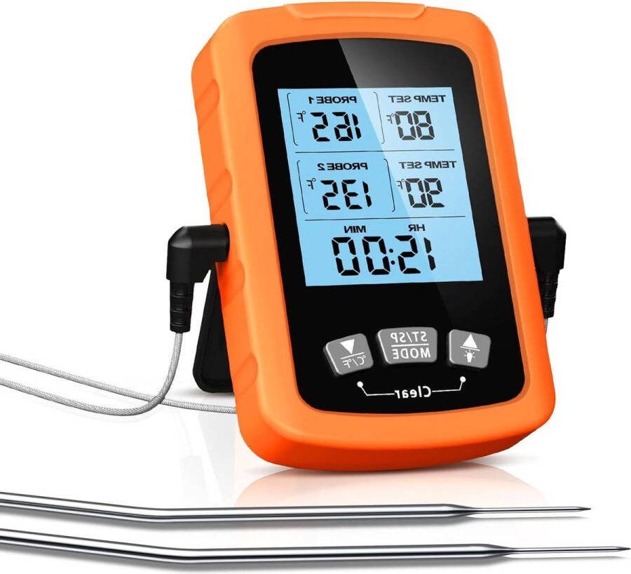 Vleesthermometer Keukenthermometer Digitale oventhermometer met roestvrijstalen sondes snel en nauwkeurig grillthermometer met timer en lcd-scherm voor koken BBQ