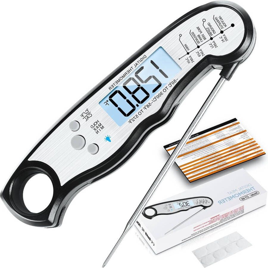 Vleesthermometer Keukenthermometer Digitale Waterdichte Instant Lezen Voedselthermometer voor Koken en Grillen Keukengadgets Accessoires met Achtergrondverlichting & Kalibratie voor Snoep BBQ-Grill Vloeistoffen Rundvlees Turkije