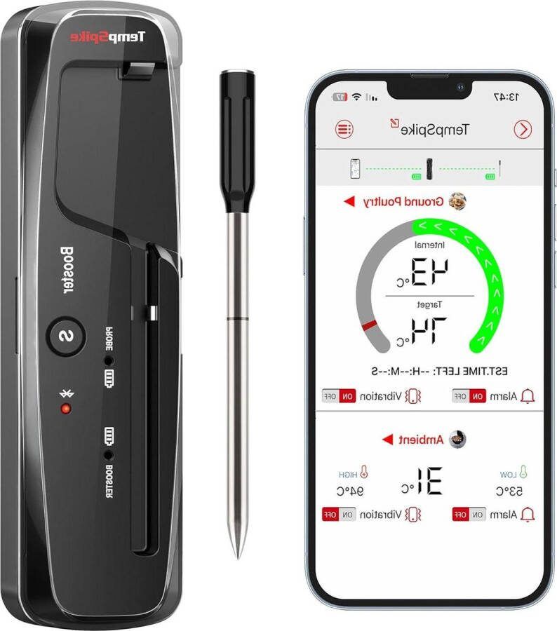 Vleesthermometer Keukenthermometer Draadloze Bluetooth 150 m Bereik IP67 Braadthermometer Ovengrill Airfryer Vaatwasser Veilig