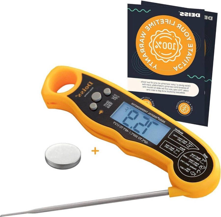 Vleesthermometer Keukenthermometer met PRO digitale metingen razendsnel en nauwkeurig achtergrondverlichting en geheugenfunctie kalibratie direct aflezen