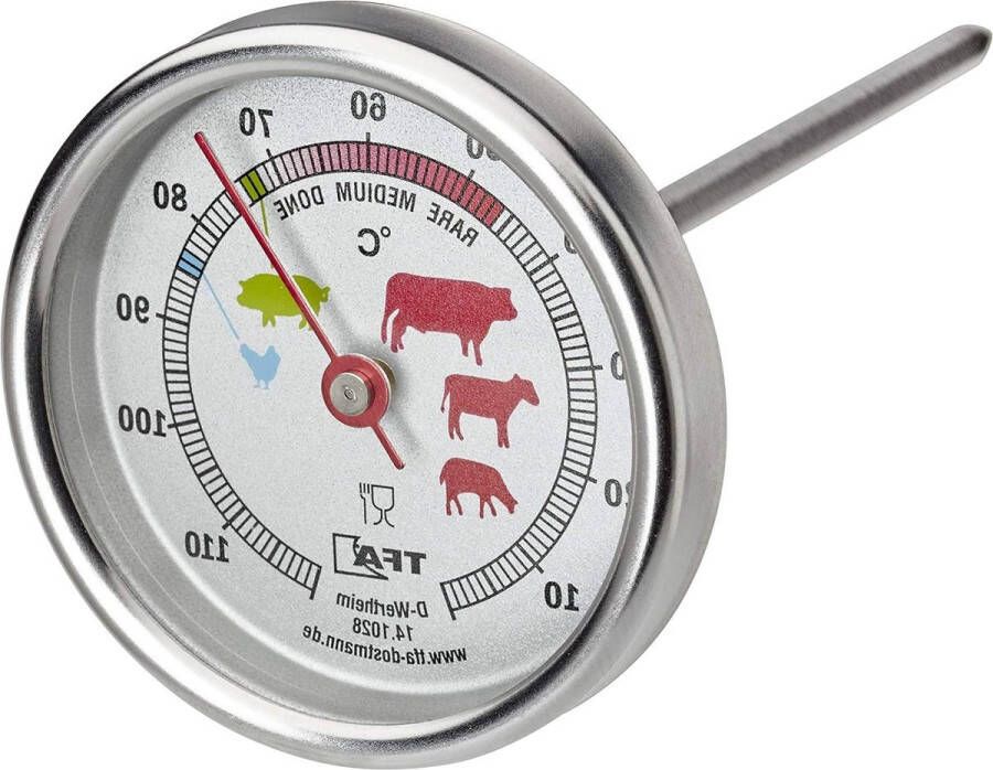 Vleesthermometer Keukenthermometer Roestvrij Staal BBQ Vis Gevogelte Braadthermometer Zilver Ø 51 x (L) 117 mm