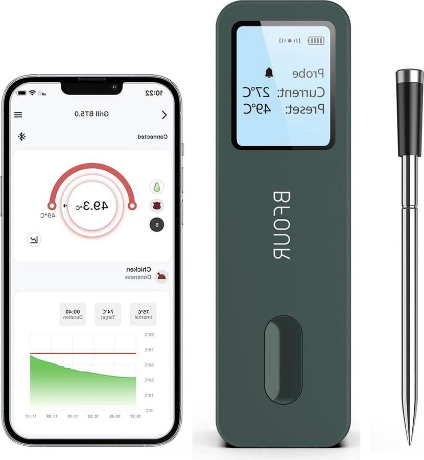 Vleesthermometer Keukenthermometer Slimme draadloze bluetooth-grillthermometer met groot display smart app-bediening digitale voedselthermometer voor BBQ-grill oven rookoven friteuse