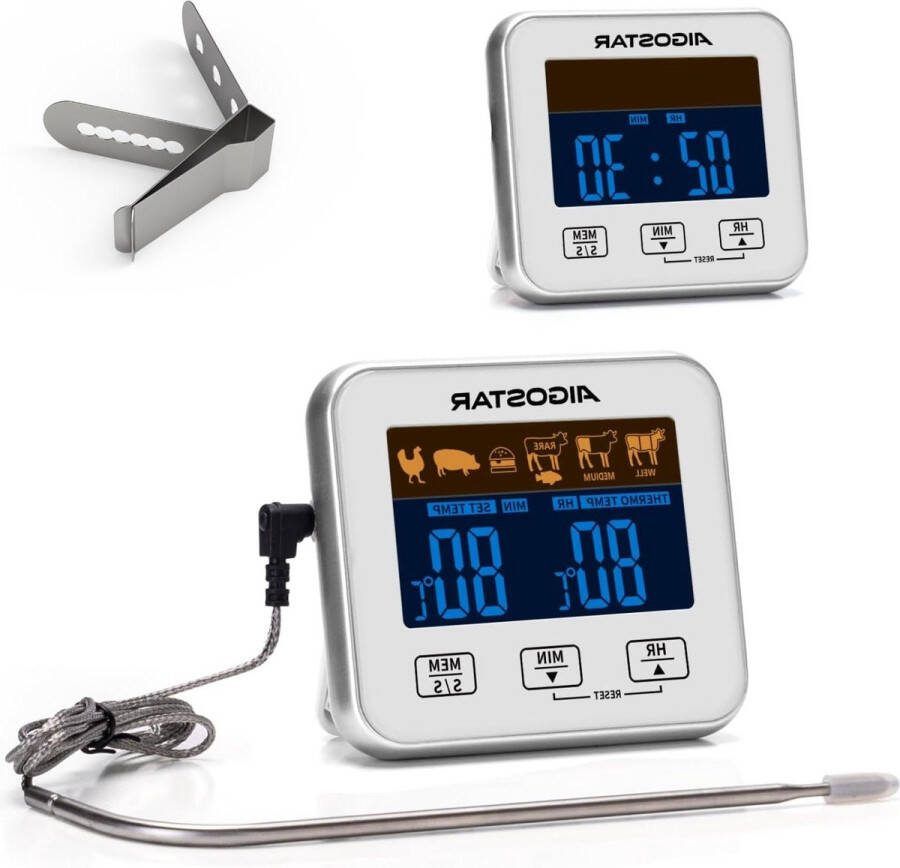 Vleesthermometer Keukenthermometer Voedselthermometer Met LCD-Display Achtergrondverlichting Alarmfunctie Snelle En Nauwkeurige Aflezingen Voor Het Koken Van BBQ Braden