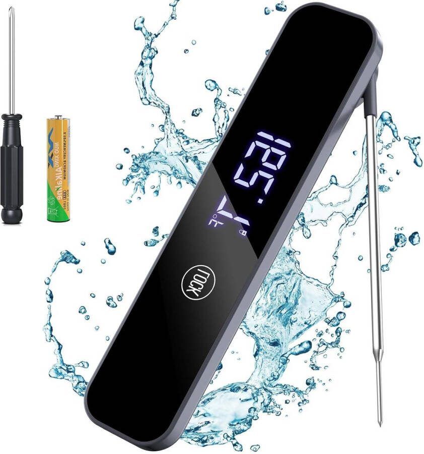 Vleesthermometer Keukenthermometer Waterdicht Opvouwbaar Lange Sonde Digitaal Met Magneet Voor Oven Vlees Melk BBQ IP67 Grilthermometer