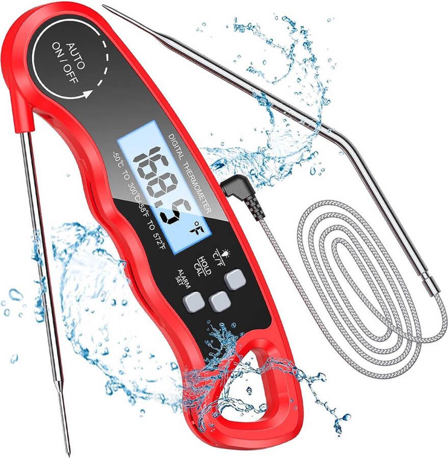 Vleesthermometer met 2 Sondes BBQ Thermometer Oventhermometer Kookwekker Braadthermometer Externe lange sonde met 102 cm kabel