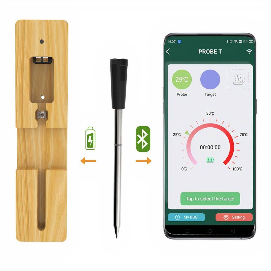 Vleesthermometer Met Bluetooth en App BBQ Accessoires Thermometer Keukenthermometer Digitaal