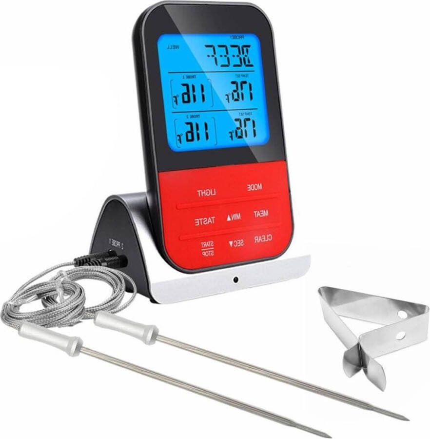 Vleesthermometer met timer en LCD-display Draadloos en digitaal 2 sondes magnetisch