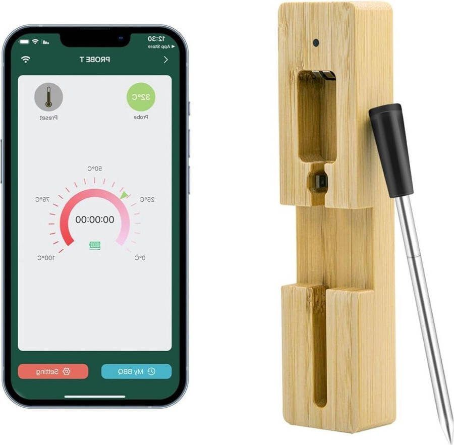 Vleesthermometer voor BBQ en grillen draadloos met timer en alarmfunctie bewaking op afstand app intelligente thermometer voor koken braden kamperen