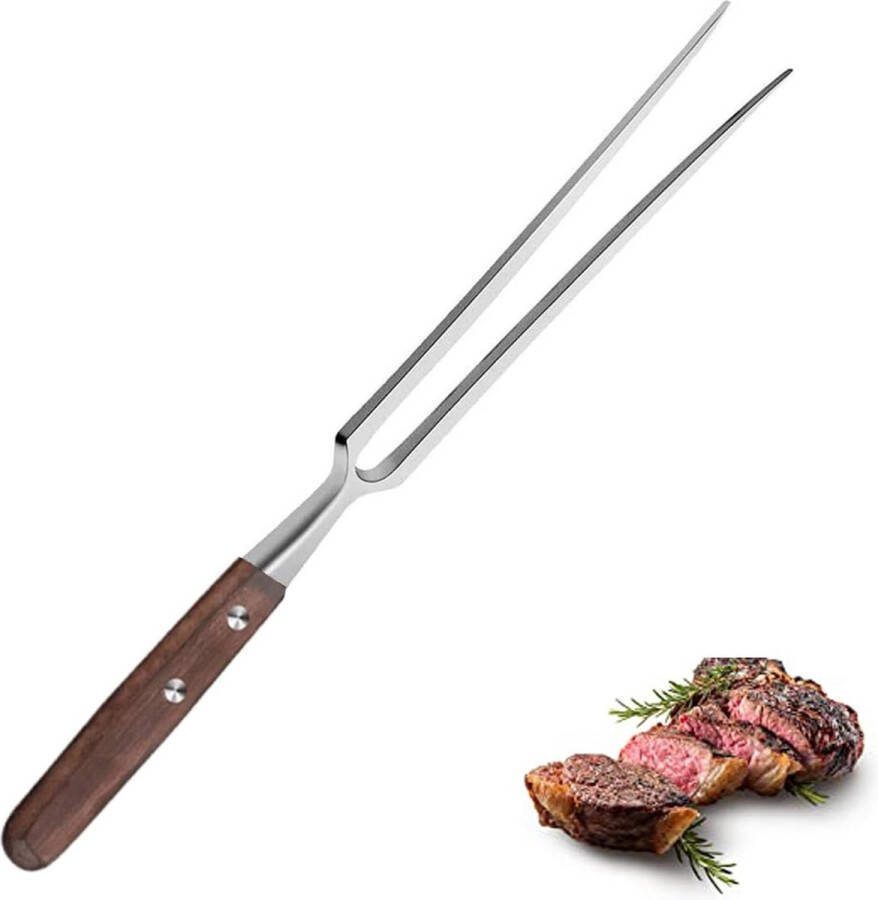 Vleesvork met handvat 33 cm roestvrijstalen vleesvork grillvork serveervork vleesvork met kunststof handvat voor barbecue keuken kalkoen braden diner (bruin)