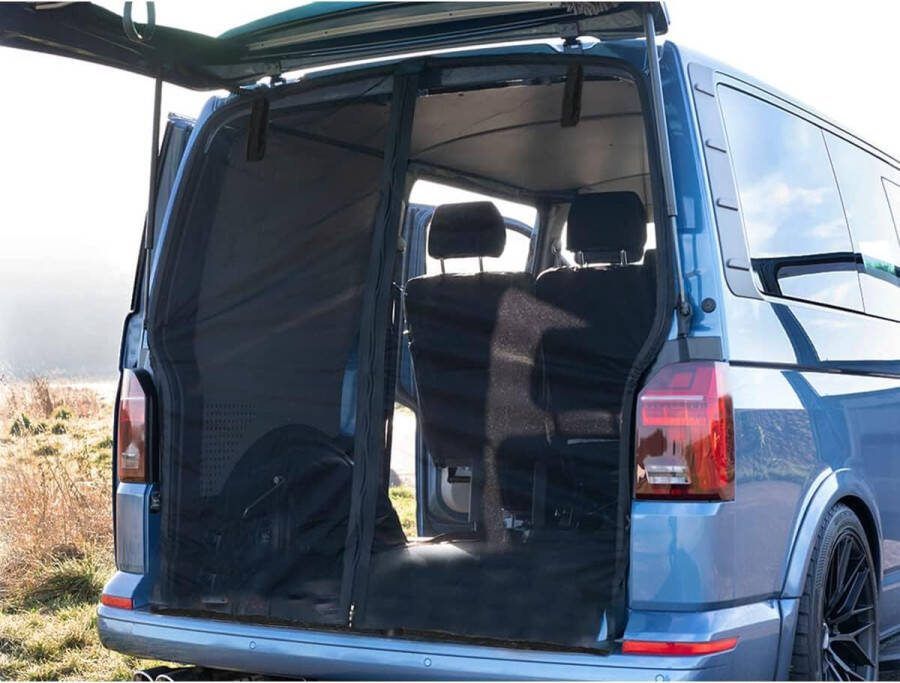 Vleugeldeur kofferbakafdekking zonwering groot 180 x 150 cm zonweringgordijn magnetisch vliegenhor zwart gaas muggennet voor dak T5 camper caravan kampeeraccessoires