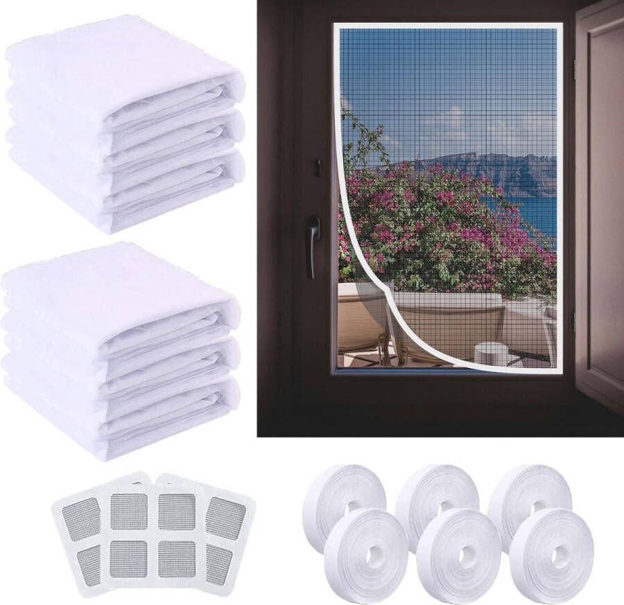 Vliegengaas anti-muggennet 6 stuks 130 x 150 cm Zelfklevend plakband Insectenbescherming Verstelbaar doe-het-zelf raamscherm Wit Raamscherm