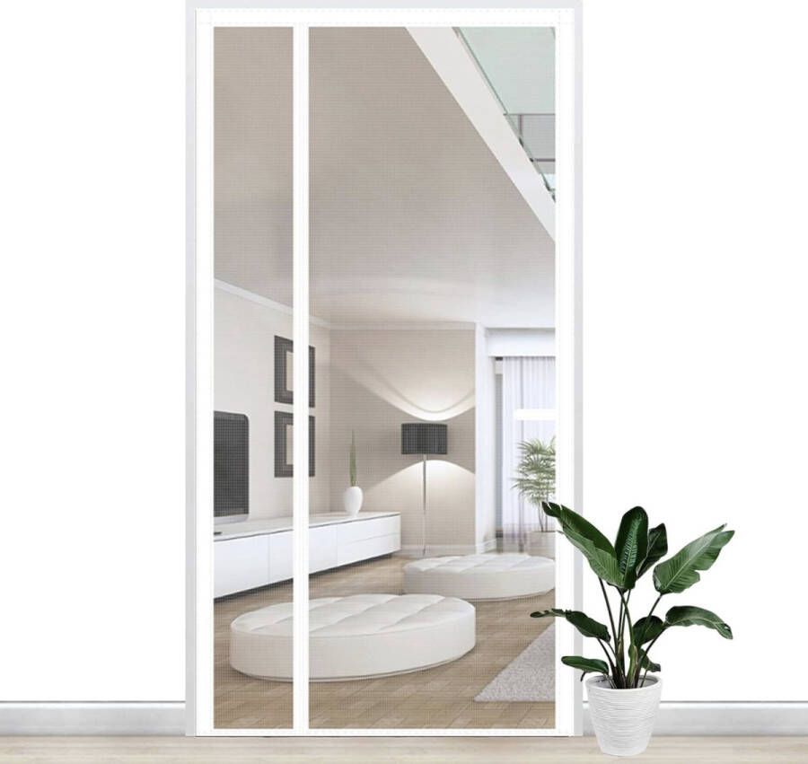 Vliegengaas insectenbescherming hordeur zonder boren magnetisch met frame universeel draaideur wit 100 x 220 cm