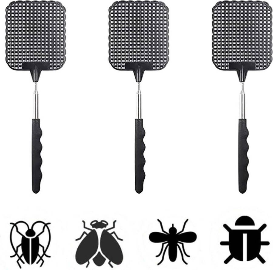 Vliegenmepper Telescopische Handmatige Ongediertebestrijding- Muggen Insecten- Intrekbare Rvs Trekstang- Uitschuifbaar 72cm- Antislip Handvat- Kunststof Vierkante Kop- Makkelijk Schoon