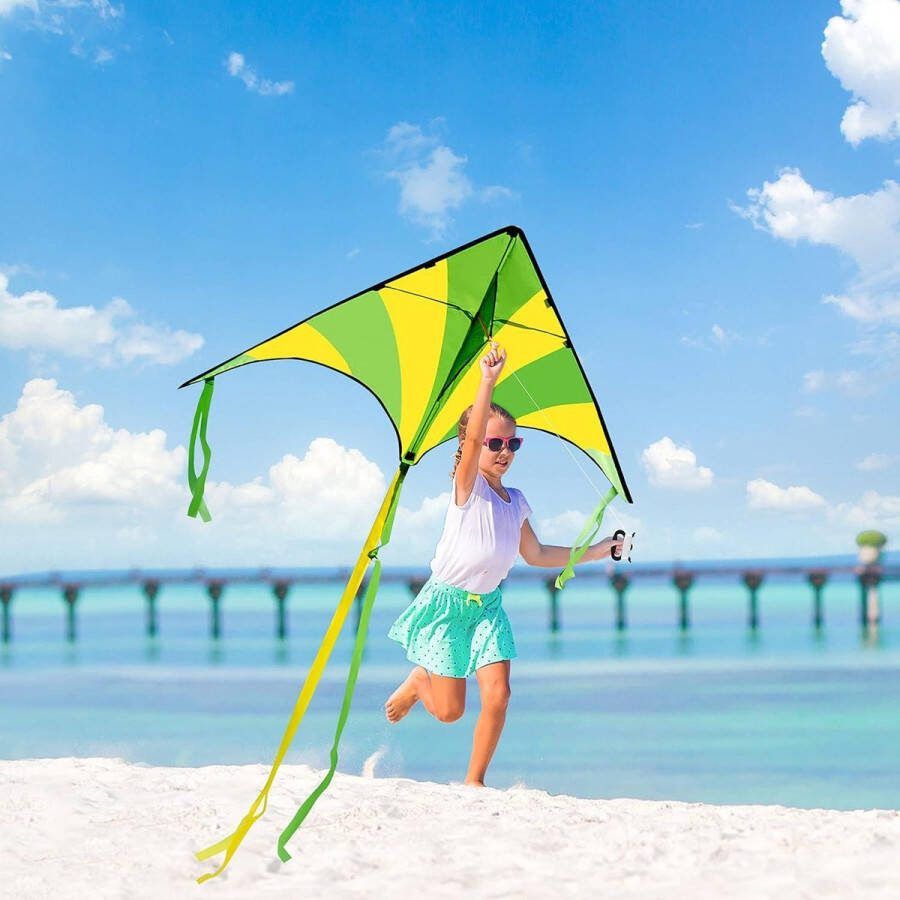 Vlieger Grote Delta Groene Regenboogvlieger Gemakkelijk Vliegen Enorme Vliegers Strandvlieger Buitenspellen Activiteiten met 80m Snoer 2 Stuks