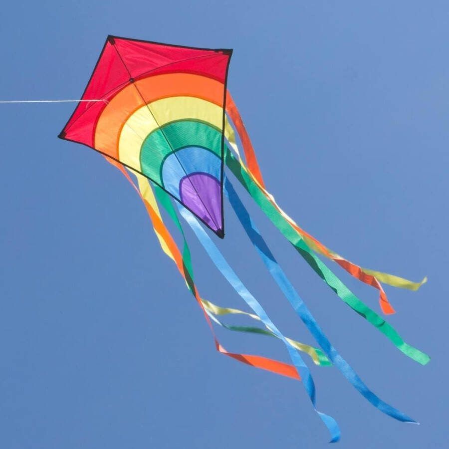 Vlieger voor kinderen Rainbow Eddy Red 65cm x 72cm Eenlijner Vliegersnoer vliegerkoord vanaf 3 jaar