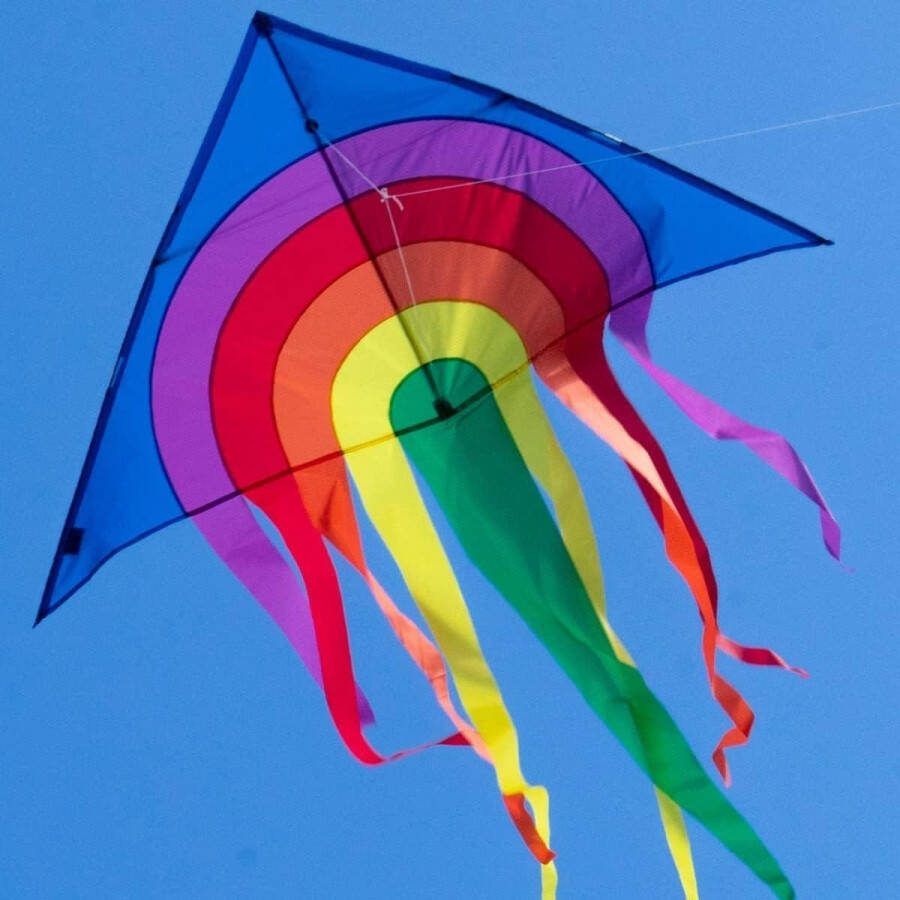 Vlieger voor kinderen SUPER-DRACHEN Rainbow Delta XL blauw 150cm x 166cm Eenlijner Vliegersnoer Vliegerkoord vanaf 6 jaar