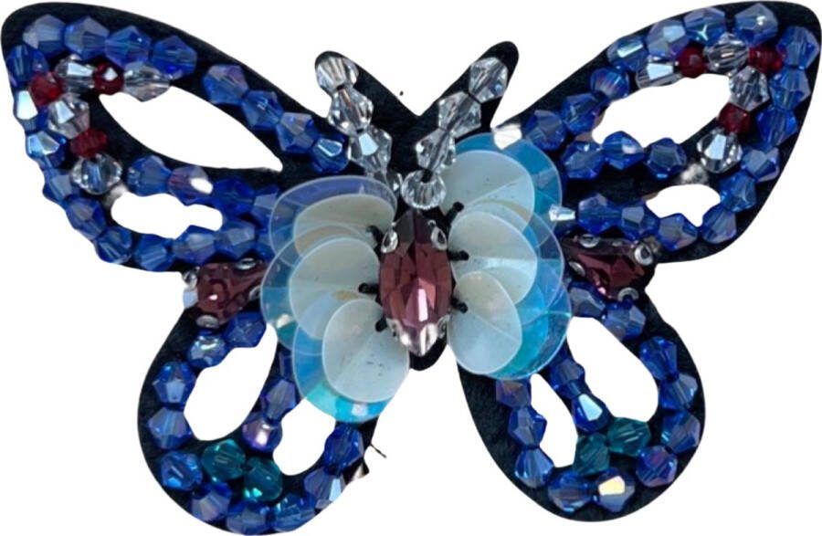 Vlinder Kralen Op Naai Patch Fashion Part 7.9 cm 5.4 cm Blauw