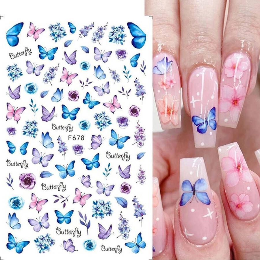 Vlinder Nagelstickers 8 Vellen Nail Art Nagel Sticker Zelfklevende Decoratie Nageldesign