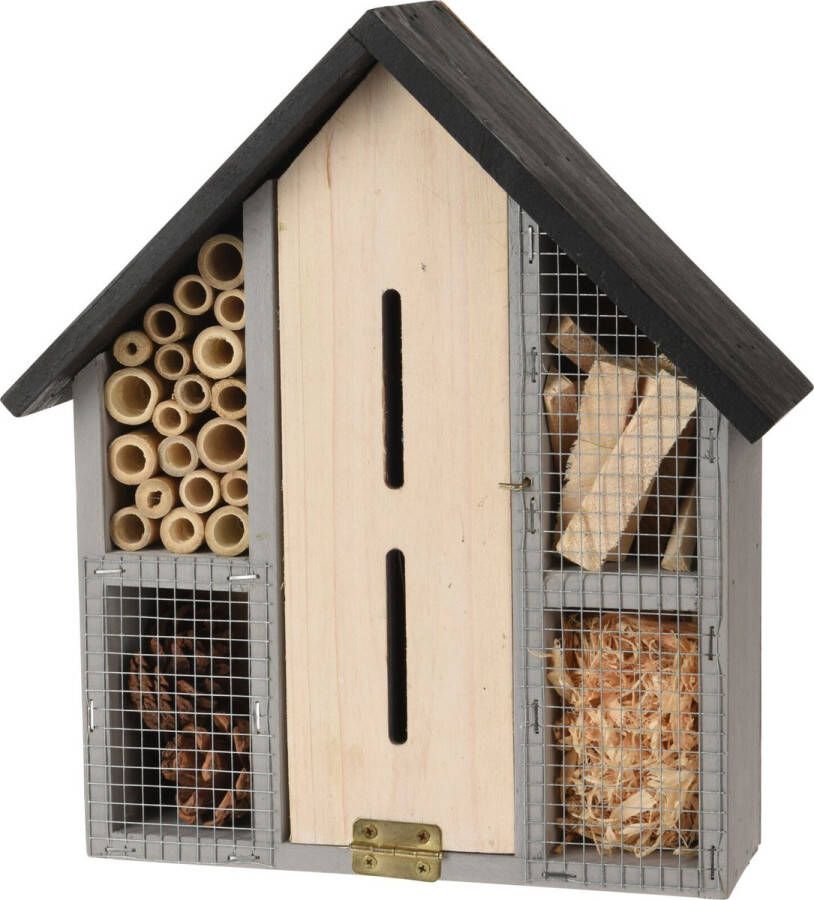 Merkloos Sans marque Vlinderhuis bijenhuis wespenhotel voor insecten 29 cm grijs Tuindecoratie Diervriendelijk Vlinderhuis lieveheersbeestjehuis