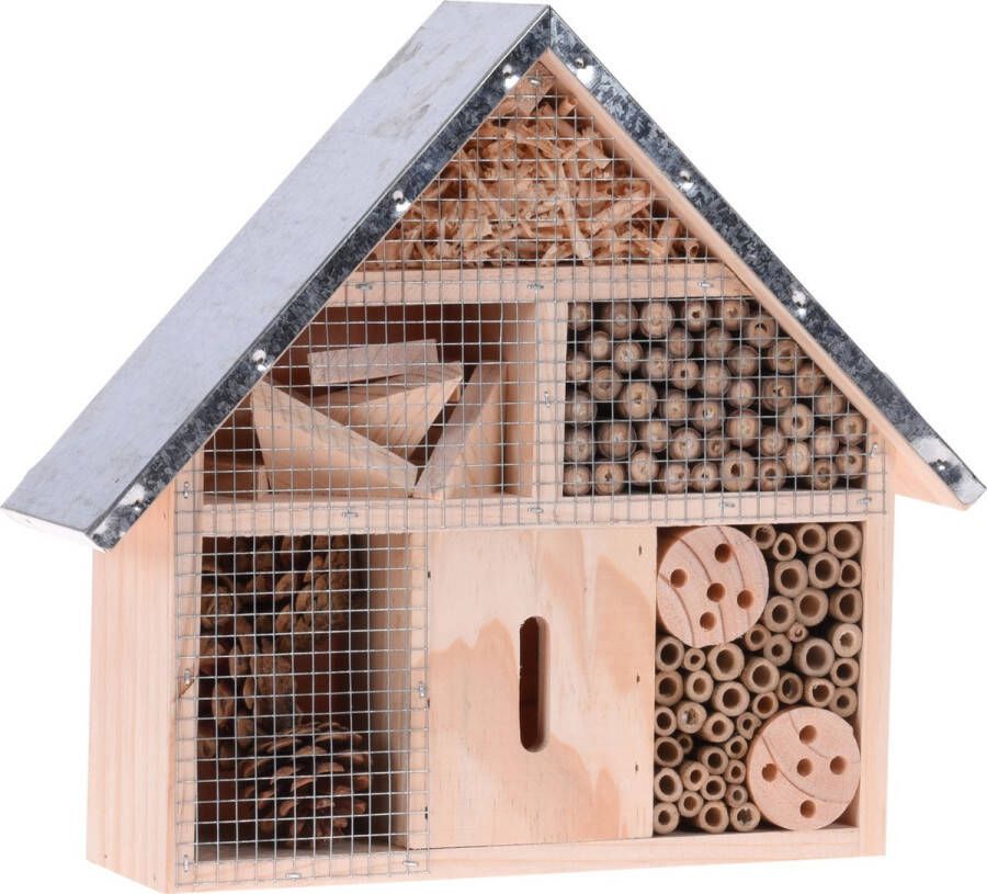 Vlinderhuis bijenhuis wespenhotel voor insecten 30 cm met metalen dak Tuindecoratie Diervriendelijk Bijenhuisje vlinderhuisje lieveheersbeestjehuis
