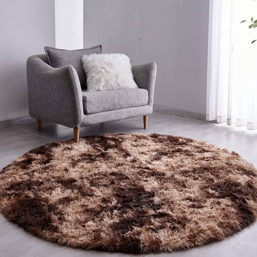 Vloerkleed rond hoogpolig vloerkleed voor woonkamer hoogpolig slaapkamer bedkleed buitentapijt ( 100 cm rond bruin)