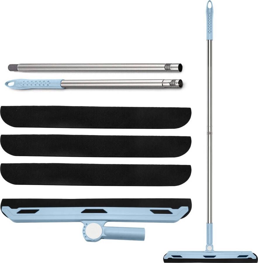 Vloermop bezem raamwisser douchevloerwisser douchewaterwisser met 38 cm breedte 3 x vervangend rubber inbegrepen perfecte vloerwisser voor douches terras balkon (blauw)