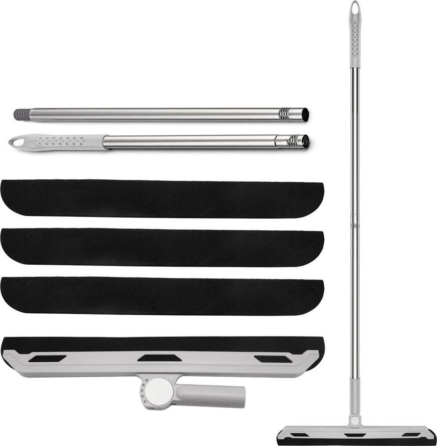 Vloermop bezem raamwisser douchevloerwisser douchewaterwisser met 38 cm breedte 3 x vervangend rubber inbegrepen perfecte vloerwisser voor douches terras balkon (grijs)