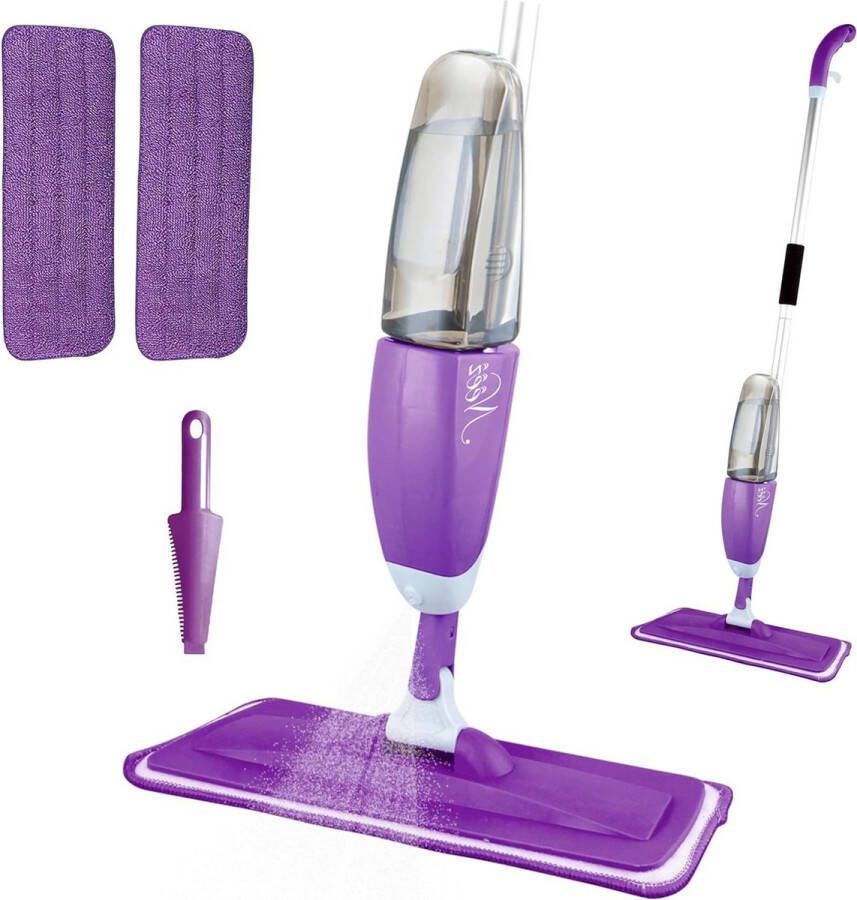 Vloerreiniging Spray Dweil met Sproeifunctie en 600ml Waterreservoir Natte & Droge Vloer Platte Sproeiwisser Overtrekken Wasbare 2 Microvezel Moppads