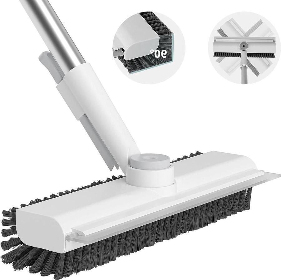 Vloertrekker met steel Vloerschrobber Kucbraly 3-in-1 schrobber met verstelbare steel en waterschuiver 127 cm voor vloer-terras-badkamer-garage. Vloertrekker met steel