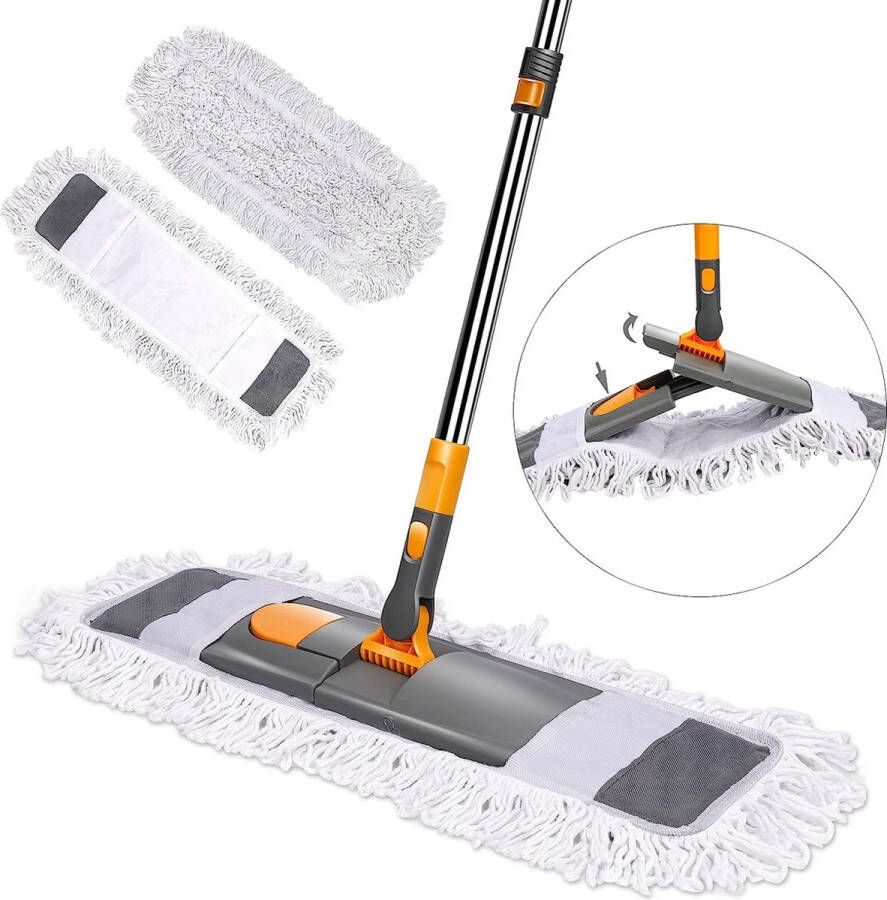 Vloerwisser 55 cm grote platte mop met 125 cm telescoopsteel incl. 2 microvezel dweilpads opvouwbare professionele wisser voor hardhout tegels marmer