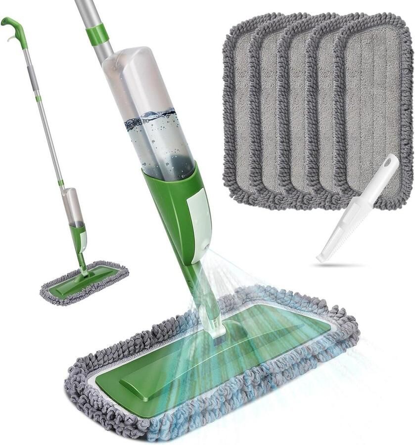 Vloerwisser met sproeifunctie en 550 ml waterreservoir snelle reiniging hardhout marmer laminaat tegelvloer 5 dweilpads 1 schraper mop and bucket set