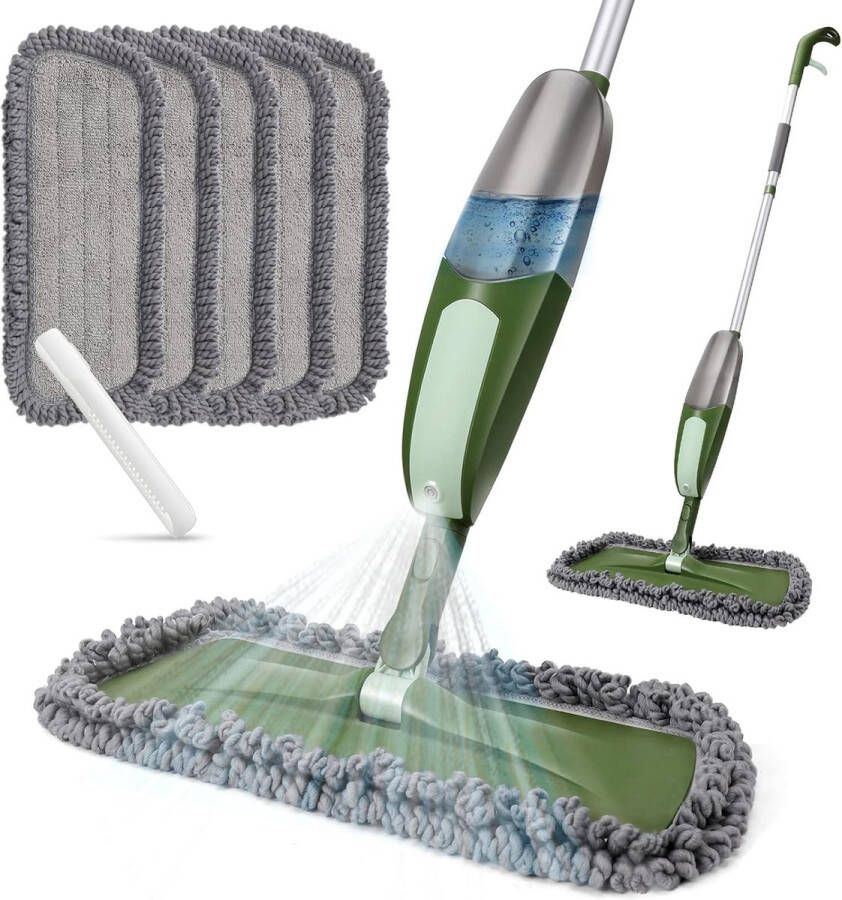Vloerwisser met sproeifunctie Met 550 ml waterreservoir en microvezel dweilpads Voor snelle reiniging van hardhout marmer laminaat tegelvloer Inclusief 5 dweilpads en 1 schraper
