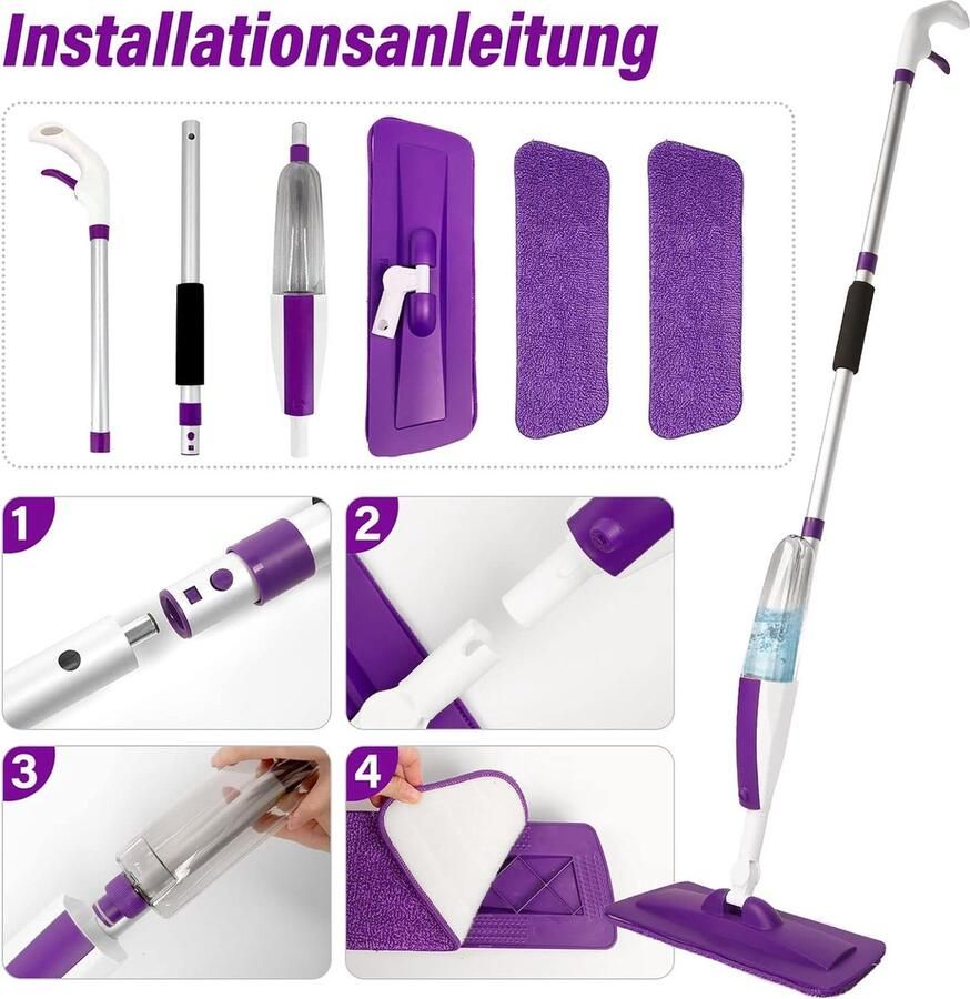 Vloerwisser met sproeifunctie sproeiwisser voor vloerreiniging snelle reiniging spray mop vloerwisser met sproeifunctie met waterreservoir van 400 ml en 3 microvezelovertrek voor hardhouten tegels