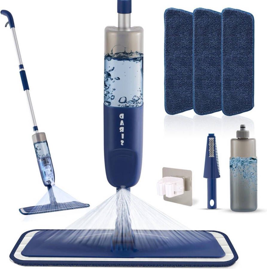 Vloerwisser spray microvezel mop met 3 wasbare pads waterreservoir 500 ml borstel bezemhouder hardhout marmer laminaat vinyl tegels