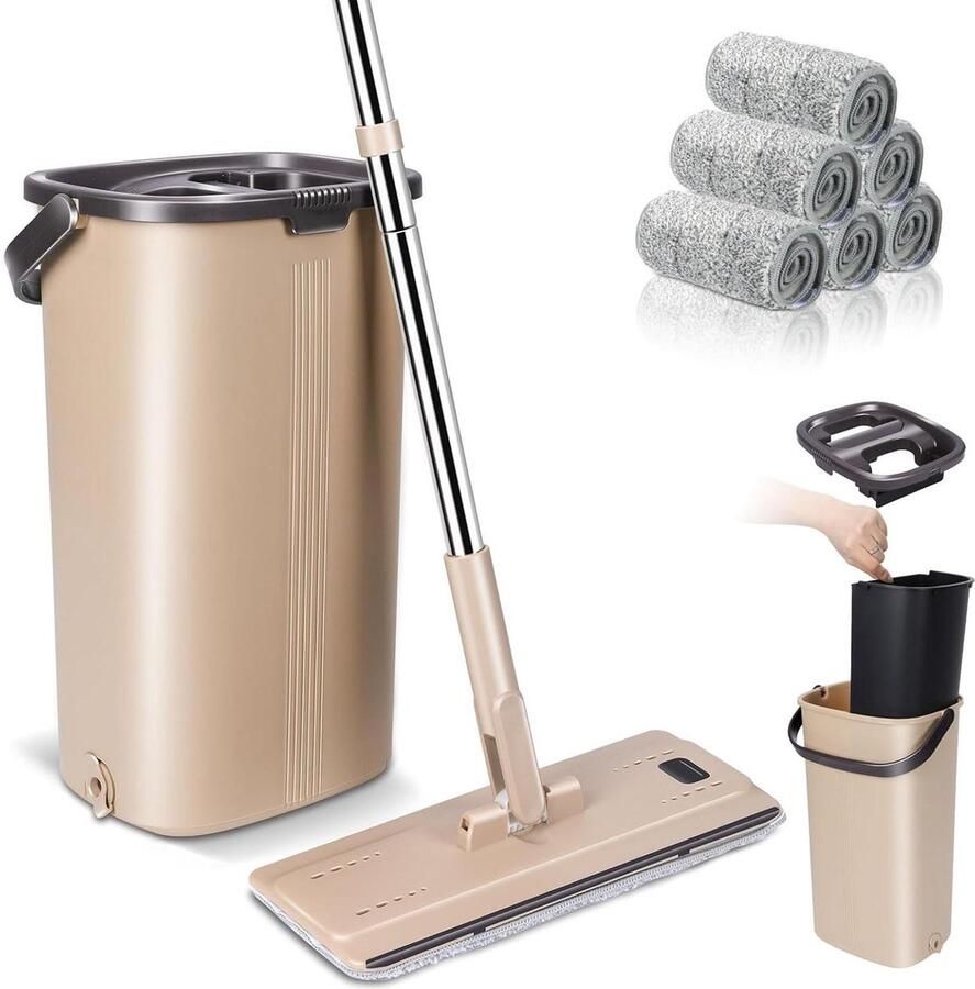 Vloerwisserset 6 microvezelpads platte mop uitwringfunctie 134 cm handgreep tegels parket laminaat Mop