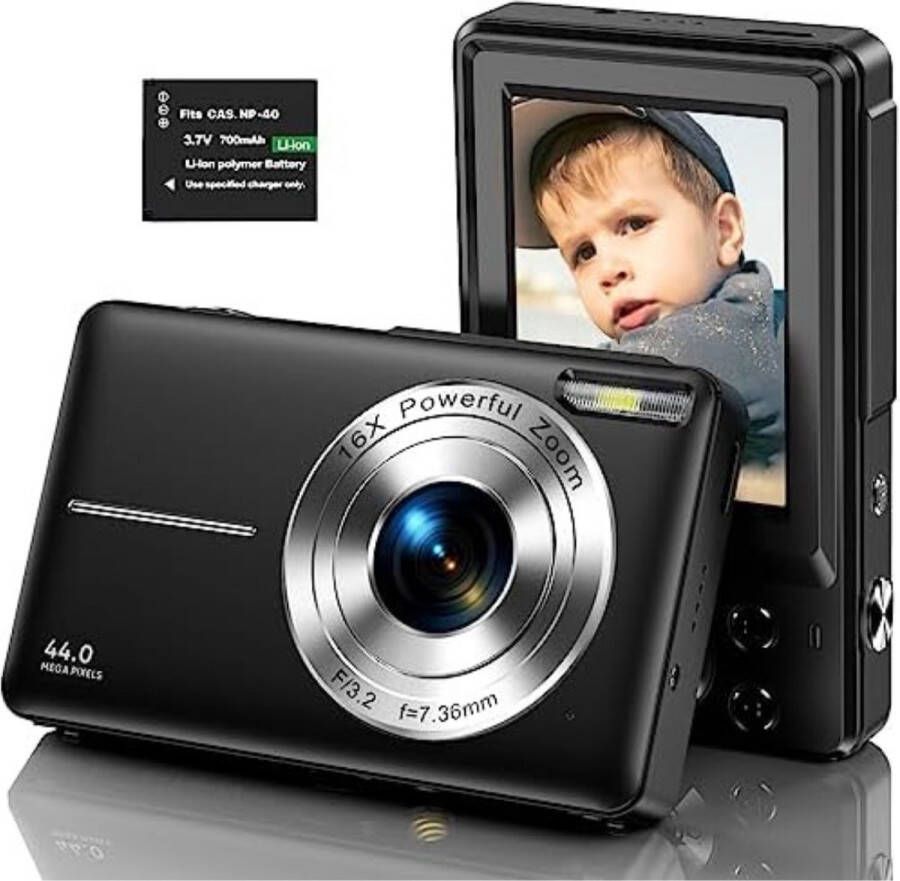 Vlog Camera Kinderen Digitale Kindercamera Kinderfototoestel Kindercamera Digitaal met 32GB micro SD kaart Zwart